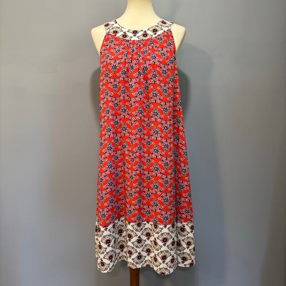 Boden Mixed Print Floral Geometric Sleeveless Swing Mini Dress Red White,Size 12 - Picture 2 of 9